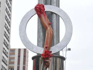 Prótese de braço simboliza o membro perdido pelo ciclista David Souza dos Santos, atropelado dia 10 de março Foto: J. Duran Machfee / Futura Press
