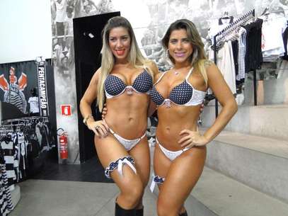 As irmãs Ana Paula Minerato e Tatiane Minerato lançaram a nova coleção de lingeries do Corinthians Foto: Fausto Junior/Divulgação