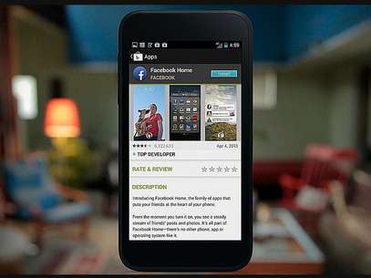 Quem já 
tiver o Facebook instalado no Android, verá um aviso de update quando o 
Facebook lançar o Home Foto: Reprodução