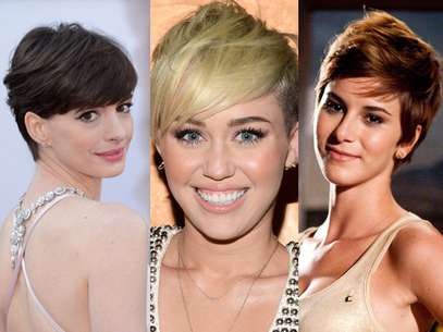 Anne Hathaway, Miley Cyrus e Dani Moreno são exemplos de que o cabelo curto está com tudo Foto: Getty Imagens e TV Globo/ Matheus Cabral