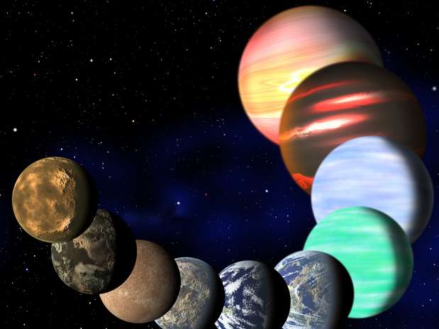 Imagem artística mostra diferentes tipos de planetas na Via Láctea detectados pelo Kepler  Foto:  / AP