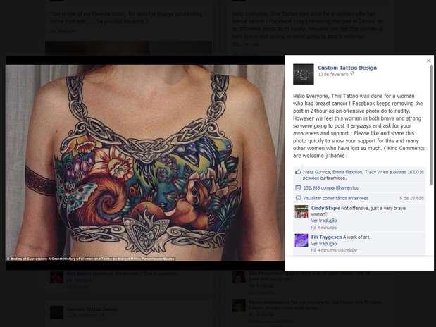 Paciente fez mastectomia e teve foto removida do Facebook, gerando protestos na rede Foto: Facebook.com / Reprodução
