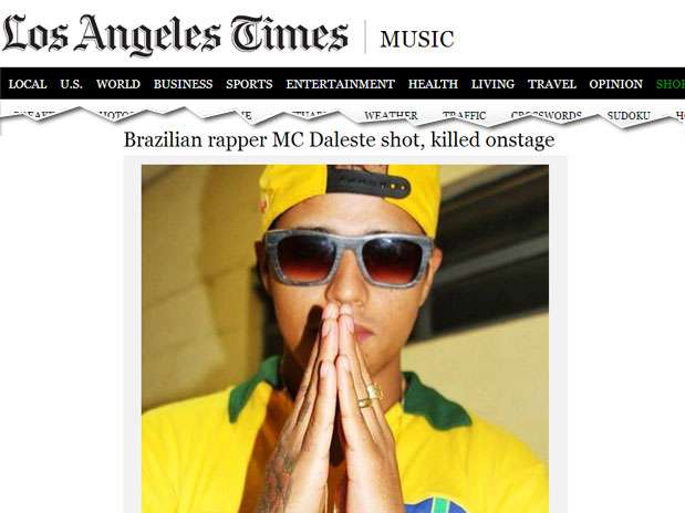 Jornal LA Times oferece link para amostra das músicas de MC Daleste Foto: LA Times / Reprodução Jornal LA Times oferece link para amostra das músicas de MC Daleste Foto: LA Times / Reprodução