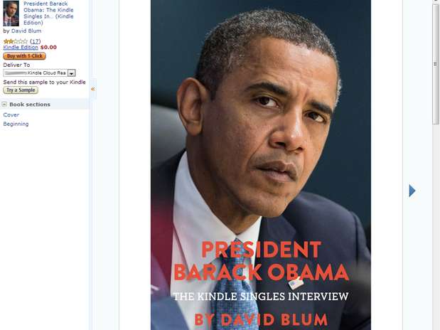 Amazon Kindle Singles Interview apresenta, em 15 páginas, entrevista com o presidente americano reeleito Barack Obama Foto: Reprodução