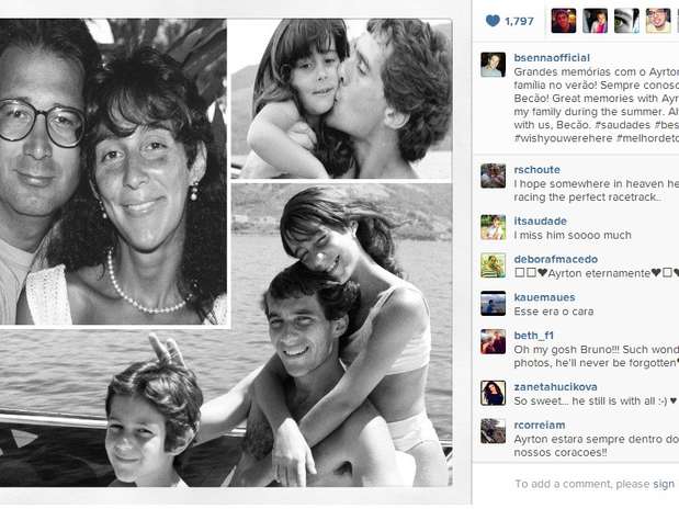 Grandes memórias com o Ayrton e família no verão, escreveu Bruno Senna em rede social Foto: Instagram / Reprodução