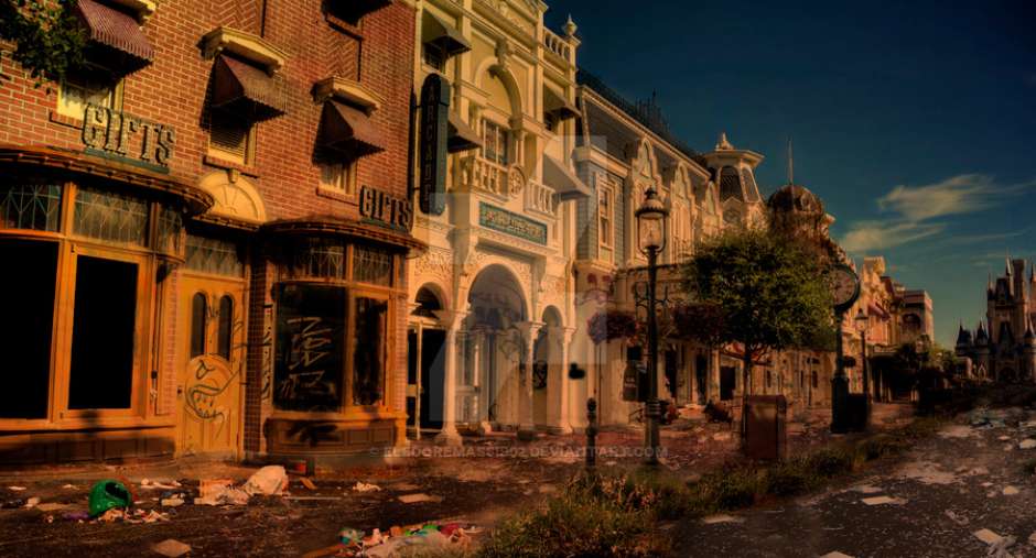 Um usuário do site DevianArt resolveu criar uma versão chocante da Disney, projetando como o local ficaria se fosse abandonado Foto: DevianArt / Reprodução