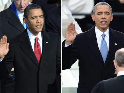 Barack Obama repetiu nesta segunda-feira o ato histórico que realizou há quatro anos: tomou posse como presidente dos Estados Unidos. Foto: Montagem / AFP
