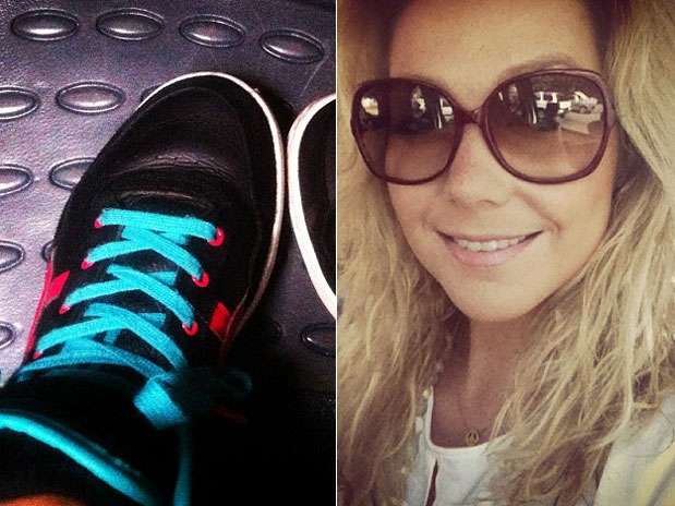 Luiza Possi usou um tênis preto com cadarço colorido e compartilhou a foto no Instagram  Foto: Instagram / Divulgação