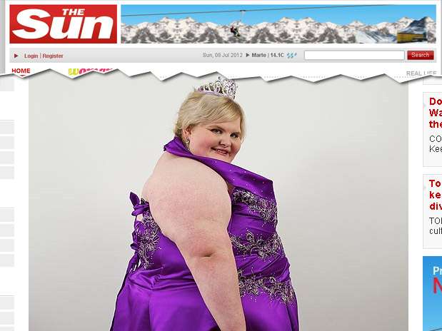 Kirstie Mouncey, 168 kg e 1,60 m é a mais pesada candidata a Miss Big Beautiful Woman (BBW) Foto: The Sun / Reprodução Kirstie Mouncey, 168 kg e 1,60 m é a mais pesada candidata a Miss Big Beautiful Woman (BBW) Foto: The Sun / Reprodução