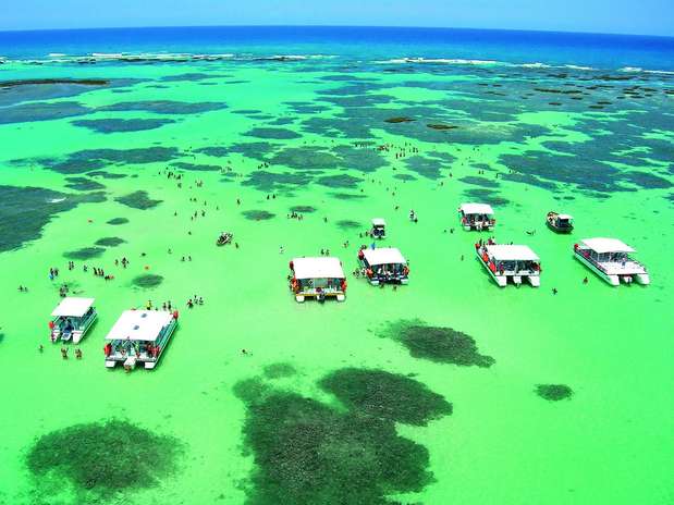 Piscinas de Maragogi, Brasil: a 125 km de Maceió, no litoral de Alagoas, as piscinas naturais de Maragogi são conhecidas pela beleza de suas águas rasas e transparentes e suas formações coralinas com numerosos peixes coloridos. Para chegar até as piscinas naturais é preciso entrar 6,5 km no mar a bordo de uma lancha ou de uma jangada Foto: Visit Brasil