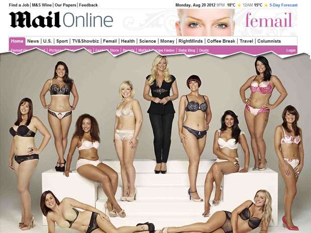 O concurso elegeu 10 mulheres para 
posar com lingeries da marca Foto: Reprodução / Daily Mail