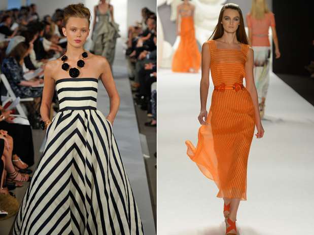 Listras e coral apareceram com força nos desfiles da semana de moda de Nova York Foto: Getty Images Listras e coral apareceram com força nos desfiles da semana de moda de Nova York Foto: Getty Images