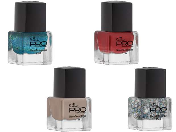 Esmaltes Dailus PRO: os produtos da nova linha da Dailus possuem nanopartículas em sua fórmula, que promete brilho, cuidados para as unhas, cor intensa e durabilidade. Além disso, são enriquecidos com silicone para proporcionar cobertura uniforme com apenas uma aplicação. Têm ainda nanocomplexo de partículas vitamínicas, que nutre, fortifica e hidrata a unha, reduzindo quebras e descamação. Seus pincéis são largos, achatados e com cerdas em corte arredondado, para melhor se adaptarem ao formato da unha Foto: Divulgação