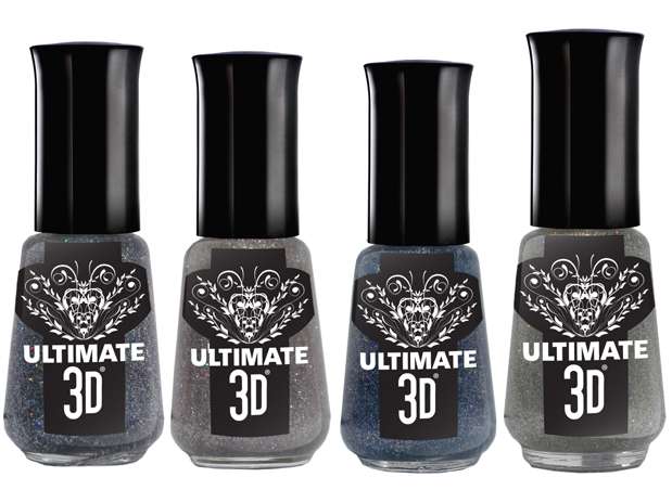 Linha Ultimate 3D: a nova linha de esmaltes holográficos da Top Beauty traz quatro cores: roxo com azul, prata, lilás e multicolor. O efeito de explosão de cores se dá pelo efeito duo cromático: a luz é refletida em um colorido tridimensional. Os esmaltes têm fórmula de grande durabilidade e rápida secagem Foto: Divulgação