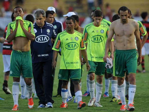 Elenco do Palmeiras deixou o gramado todo reunido após empate com o Flamengo Foto: Mauro Pimentel / Terra
