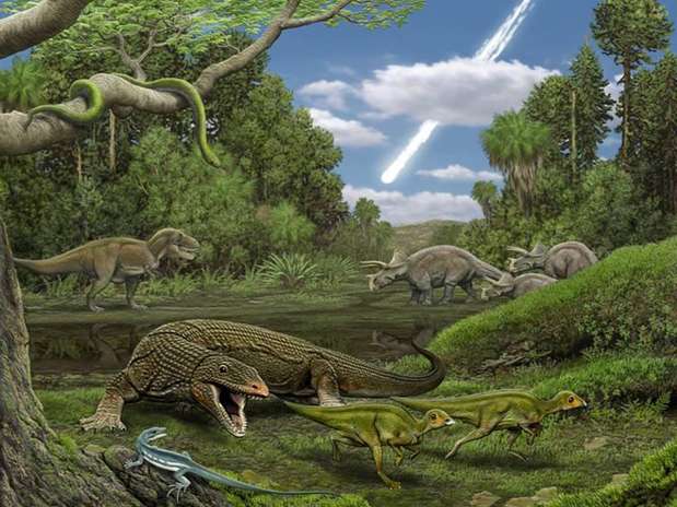 Lagarto que homenageia Obama é visto em azul, em meio a outros animais que viveram na mesma época Foto: Reuters