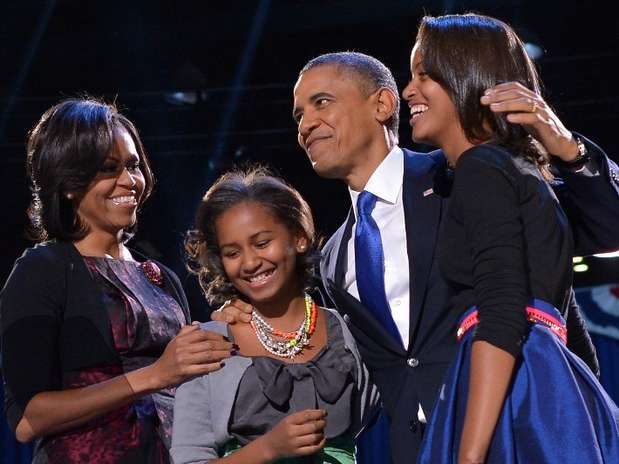 A família Obama comemora a reeleição do presidente americano, em Chicago, Illinois Foto: AFP