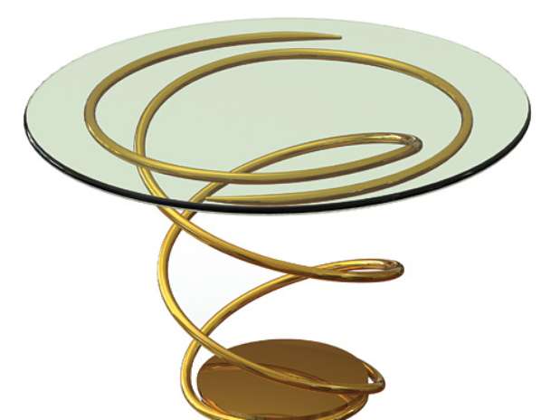 Esta mesa de vidro tem uma base de sustentação feita de metal folheado a ouro 24 quilates. São apenas 23 peças numeradas e assinadas Foto: Divulgação/Pitt & Pollaro
