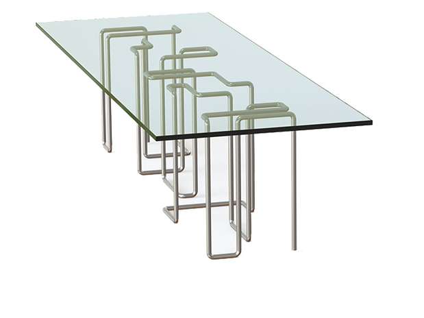 Já esta mesa é de aço inoxidável do tipo 308, polido, e tem apenas 12 peças à venda Foto: Divulgação/Pitt & Pollaro