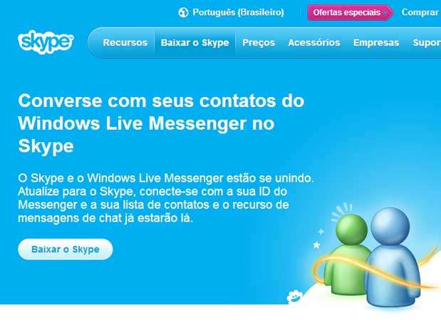 O primeiro passo para fazer a integração do Messenger com o Skype é baixar o programa. Quem tem uma versão desatualizada do Skype deve fazer a atualização para a versão mais recente.  Foto: Reprodução