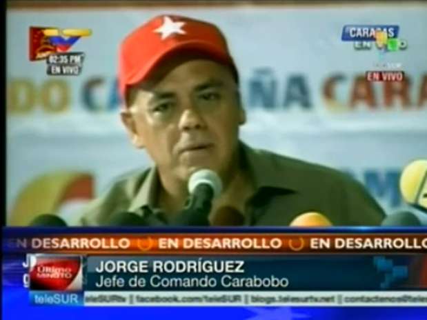 Jorge Rodríguez, chefe do Comando Carabobo, reitera que Chávez não precisa tomar posse dia 10 de janeiro Foto: Telesur / Reprodução