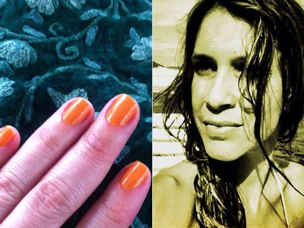 \"A cor é linda, mas o nome do esmalte é Risoto de Mandioquinha\", publicou Sarah Oliveira no Instagram Foto: Instagram / Divulgação