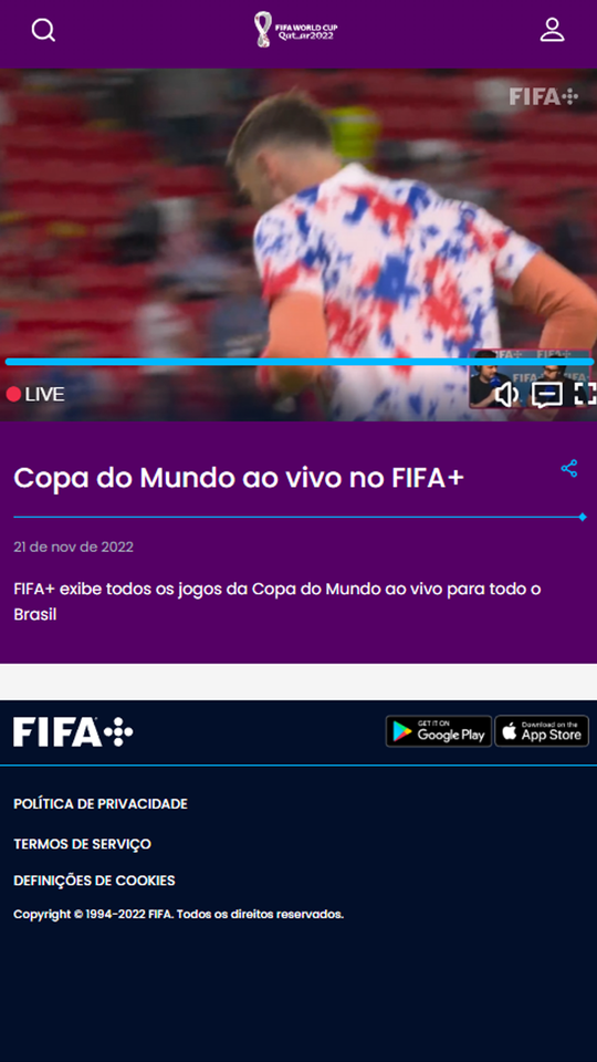 Fifa transmitirá ao vivo no Brasil 64 jogos da Copa em seu streaming